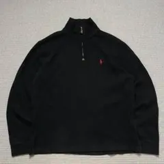 ポロ ラルフローレン ハーフジップスウェット ブラック ワッフル生地 刺繍