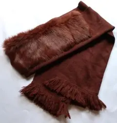 【超美品】マフラー ブラウン 茶 ファー & フリンジ付