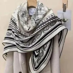 【期間限定セール】大判ストール　船柄デザイン　やわらか素材　防寒　カシミア