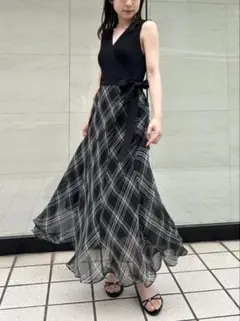 【美品】カシュクールニットコンビワンピース ブラック フレイアイディー