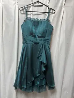 ティールカラー パーティードレス フリル付き