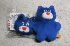 【未使用2つ】mojojojo 青ねこ マスコット3 、ビーズチェーン付フェイス