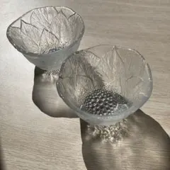 ガラスボウル 2客セット 昭和レトロ デザートカップ　アジサイ　紫陽花