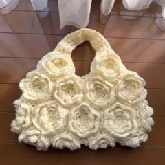 ハンドメイド　編み物　バラモチーフバック