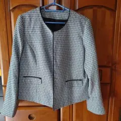 ノーカラーツイードジャケット ブラック・ホワイト