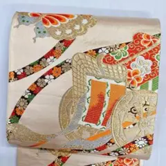 袋帯　金糸　銀糸　御所車　蝶模様　楓　菊花　着物　122t