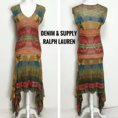 デニム＆サプライ　ラルフローレン　ノースリーブ　ニットロングワンピース　リネン混