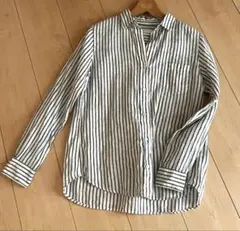 green label relaxing 麻100% ストライプシャツ 38