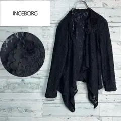 ☆ほぼ未使用☆イングボルグ　フラワー刺繍総柄シアーカーディガン　コサージュ装飾