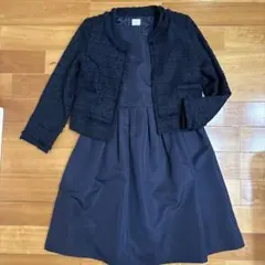 Liala×PG ネイビーサテンワンピース・ツイードジャケット9号