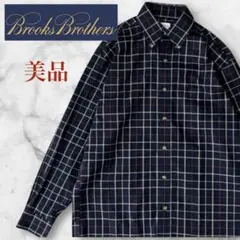 美品　ブルックスブラザーズ　チェック　長袖シャツ　ノンアイロン　ネイビー　レッド