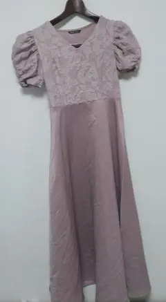 SHEIN パフスリーブ ロングワンピース ピンク