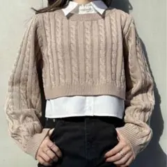 シャツ ドッキング ショート丈 ケーブルニット INGNI