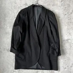 モード　VINTAGE　オープンフロント　ウール　ショートコート　黒　へちま襟