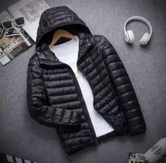 【完全防寒】フード付き超軽量ダウンジャケット｜ブラック｜雨風 暖かい冬アウター