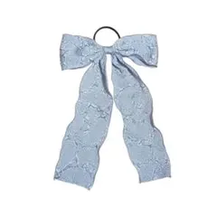 【新品未使用】ライトブルー レースリボンヘアゴム