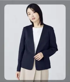 ネイビー ノーカラージャケット