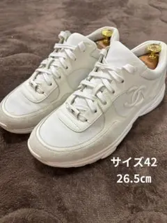 CHANEL　シャネル　ホワイト スエード レザー スニーカー 42　26.5のサムネイル