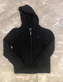 ラルフローレン ケーブルニット パーカー 黒 カーディ　130