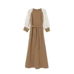 サハラ ロングワンピース パフスリーブ お呼ばれ パーティー ベージュFREE