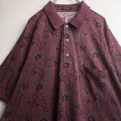 古着 レトロ ポロシャツ 総柄 デザイン 半袖