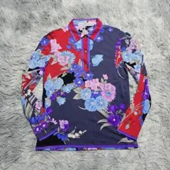 Vintage✨レオナール✨シルク100% ポロシャツ 長袖 花柄 M フランス