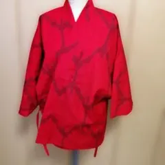 【難あり】 赤色黒い模様の半纏(どてら)