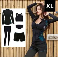 新品　ラッシュガード5点セット XL レディース 水着　ブラック　黒