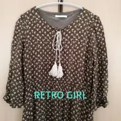 【美品】RETRO GIRLオリーブグリーン花柄 ワンピース 秋冬