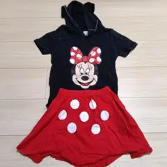 ミニーマウス フード付きTシャツと水玉スカート 140