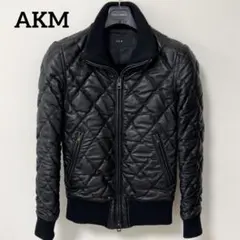 美品 AKM ダイヤキルティング ラムレザー ブルゾン リブカシミヤ混 ブラック