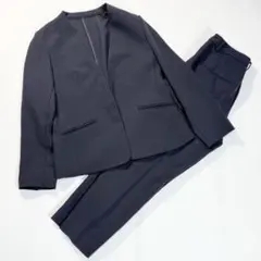 プラステ セットアップ スーツ　ノーカラー ジャケット パンツ ネイビー L