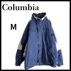 Columbiaコロンビアマウンテンナイロンジャケット刺繍ロゴ青黒Mドローコード