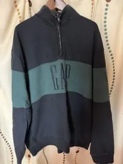 GAP ハーフジップ スウェット トレーナー ブラック グリーン Lサイズ