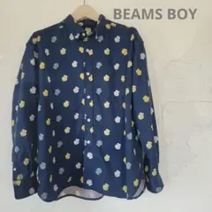 BEAMS BOY　長袖シャツ ネイビー ボタンダウンシャツプリントのサムネイル
