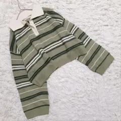 新品 『エムズエキサイト』 (F) ショート丈襟付きニットトップス ボーダー