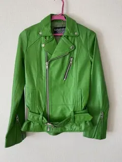 グリーン レザー ライダースジャケット