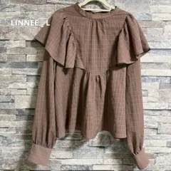 LINNEE ＊ ブラウン フリル付き　長袖シャツ　透け感