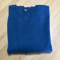 美品 UNIQLO カシミヤ Vネック 長袖 セーター ダークブルー L