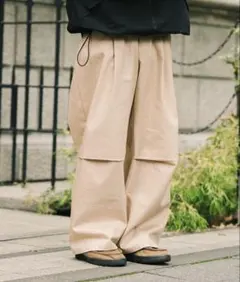 チノパンCotton Twill Knee Tuck Wide Trousers
