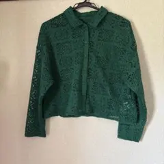 earth グリーン レース編み カーディガン