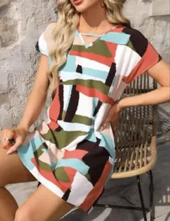 新品★ジオメトリック柄ワンピースS■送料無料