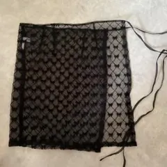 黒レース　リボン模様　巻きスカート