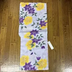 レディース 浴衣 花柄 紫×黄色 フリーサイズ 綿100% 新品タグ付き