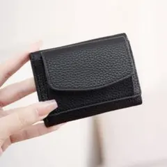 ミニ財布 コンパクト 三つ折り ウォレット シンプル 本革調 黒 b4