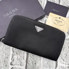 保存箱ギャラ付き✨プラダ 長財布 ラウンドファスナー ナイロン 黒 三角ロゴ