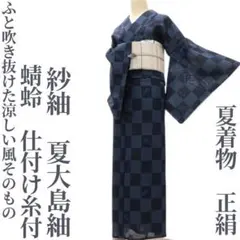 ゆめsaku 夏着物 正絹 紗紬 蜻蛉 勝ち虫 仕付 手縫い 夏大島紬 P304のサムネイル