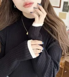 moment+12Gボトルネックワイドリブカラー＆ボーダーニットプルオーバー