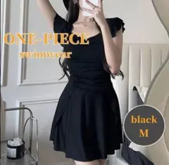 ブラック M フリルワンピース水着