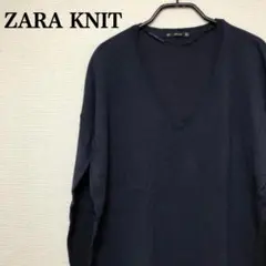 ザラニット　Vネックネイビーハイゲージニット　シンプルスタイル　定番薄地ニット☆